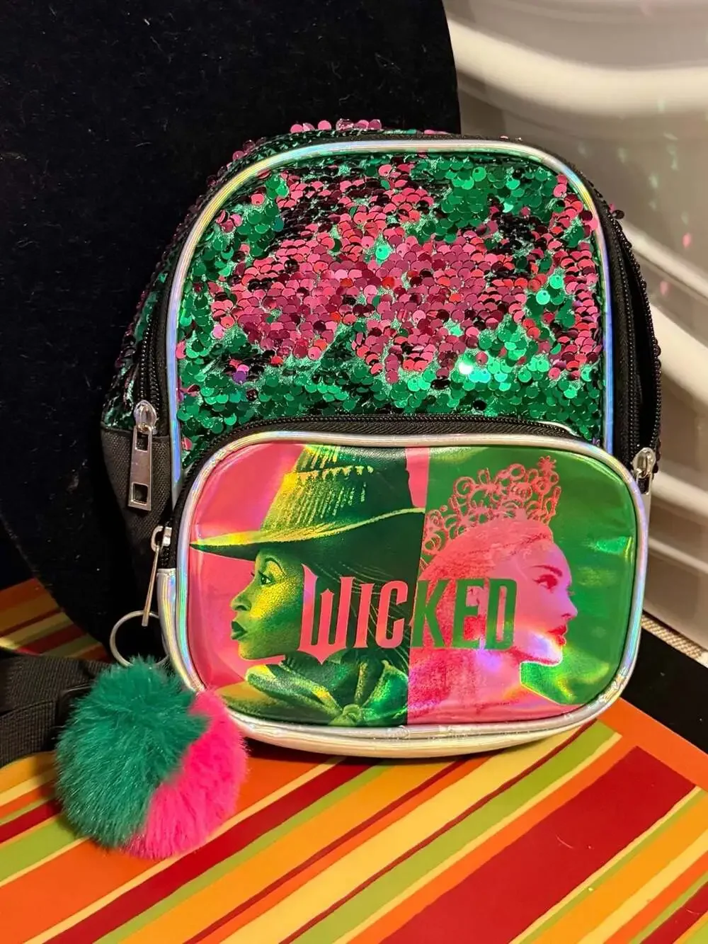 Wicked 9-inch Micro Mini Sequin Backpack with Glinda and Elphaba Graphic